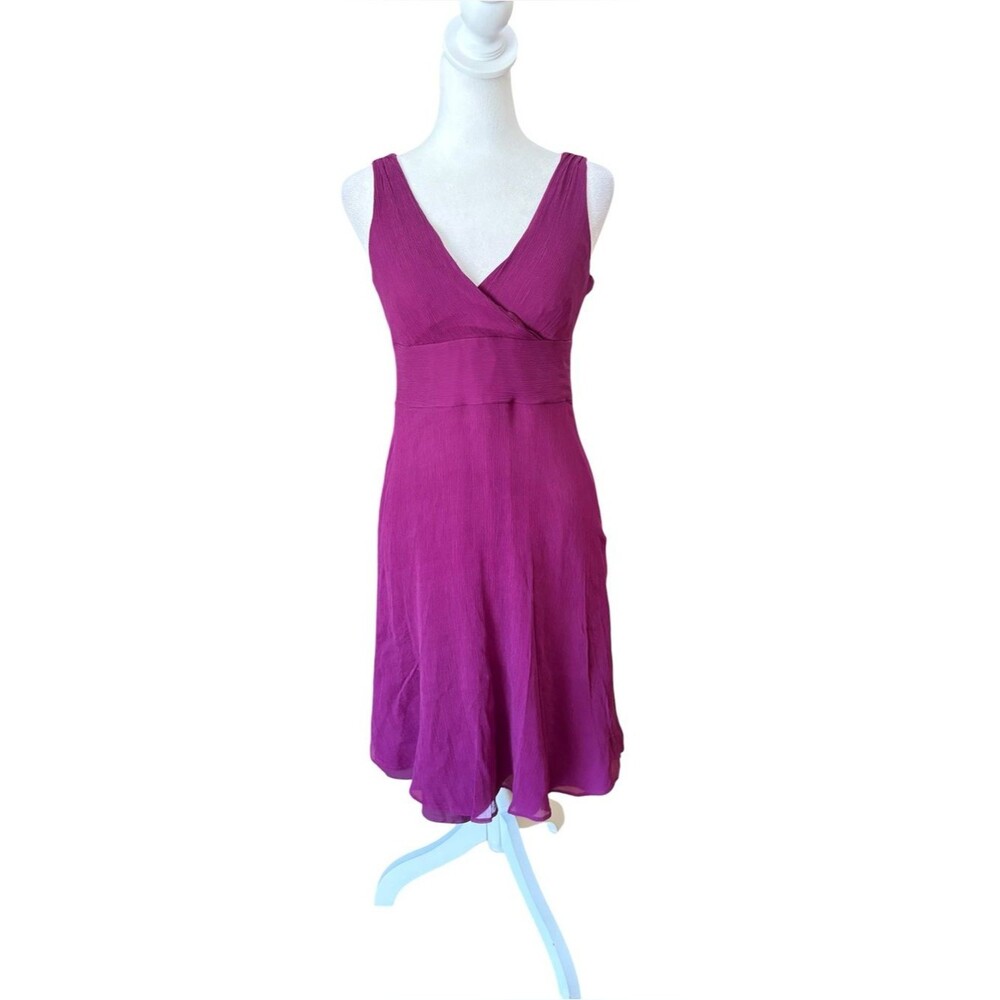 J CREW Silk Chiffon Sleeveless Dress Empire Waist V Neck Womens 6P Purple